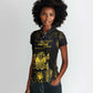 Haiti 1804 Women Polo Shirt Gold Tropical Leaves And Coat Of Arms - African Pride