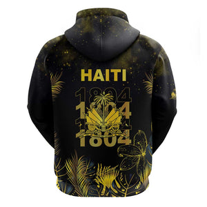 Haiti 1804 Zip Hoodie Gold Tropical Leaves And Coat Of Arms - African Pride