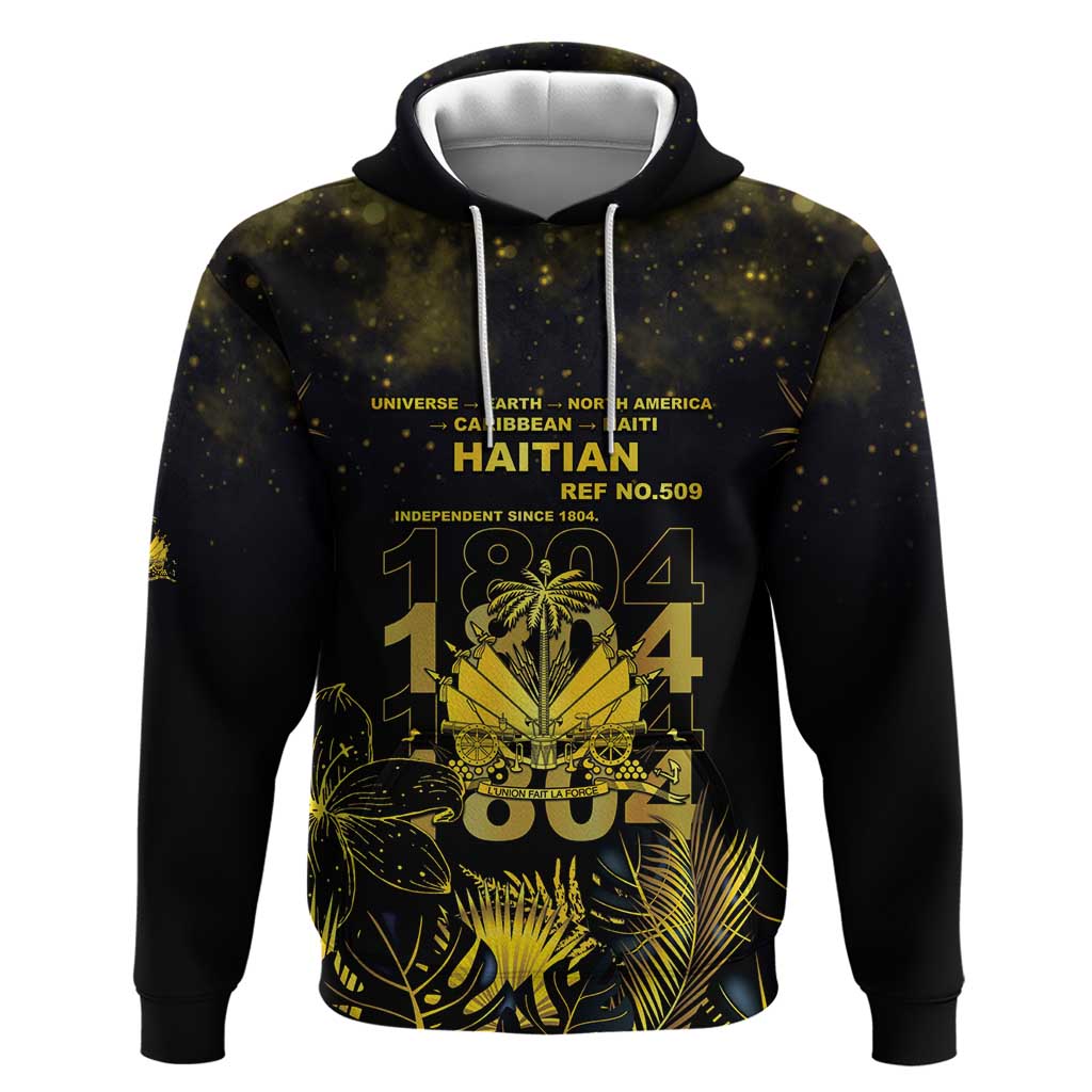 Haiti 1804 Zip Hoodie Gold Tropical Leaves And Coat Of Arms - African Pride