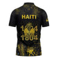 Haiti 1804 Zipper Polo Shirt Gold Tropical Leaves And Coat Of Arms