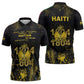Haiti 1804 Zipper Polo Shirt Gold Tropical Leaves And Coat Of Arms
