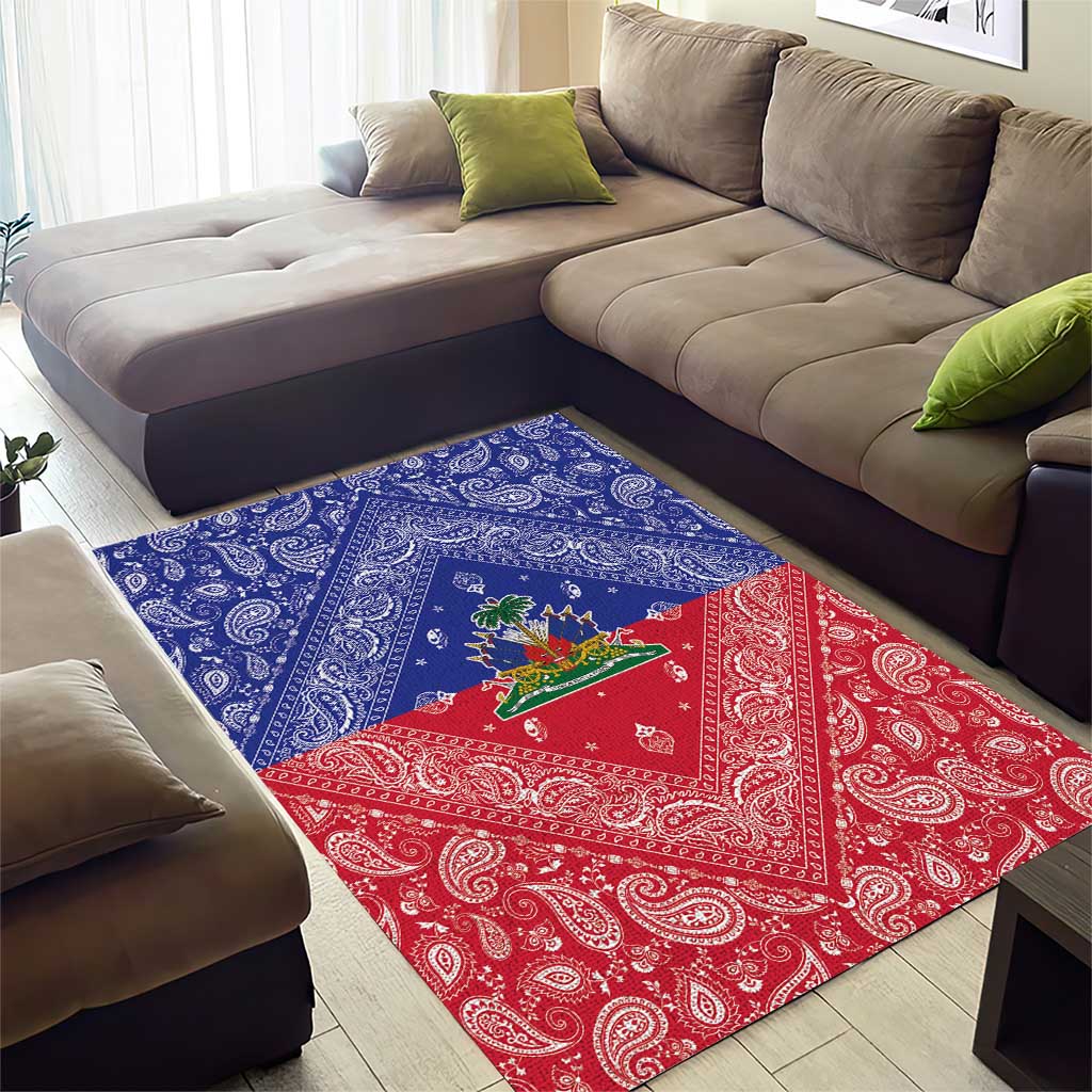 Afro Haiti Paisley Area Rug Haitian Flag Bandana Style - African Pride