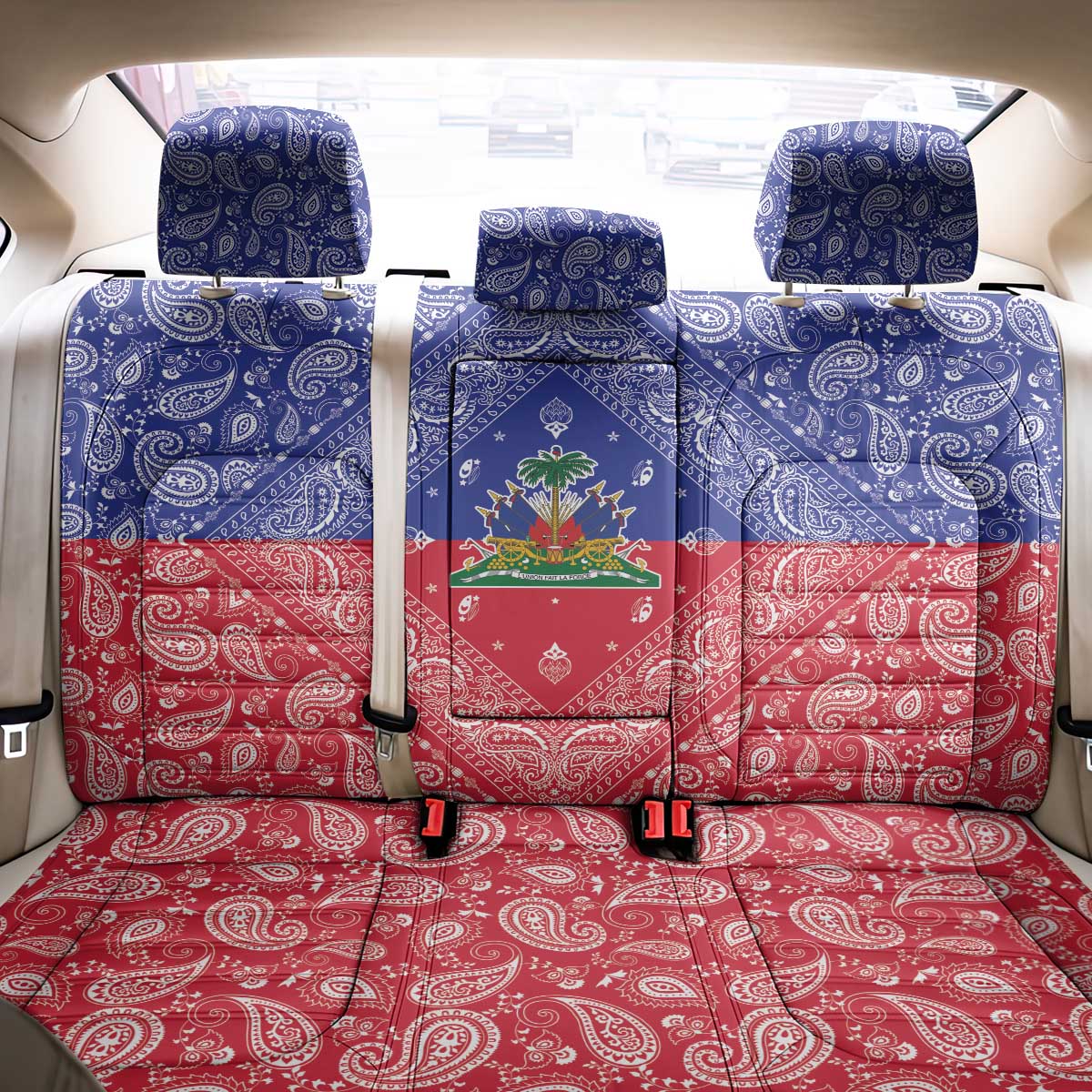 Afro Haiti Paisley Back Car Seat Cover Haitian Flag Bandana Style - African Pride