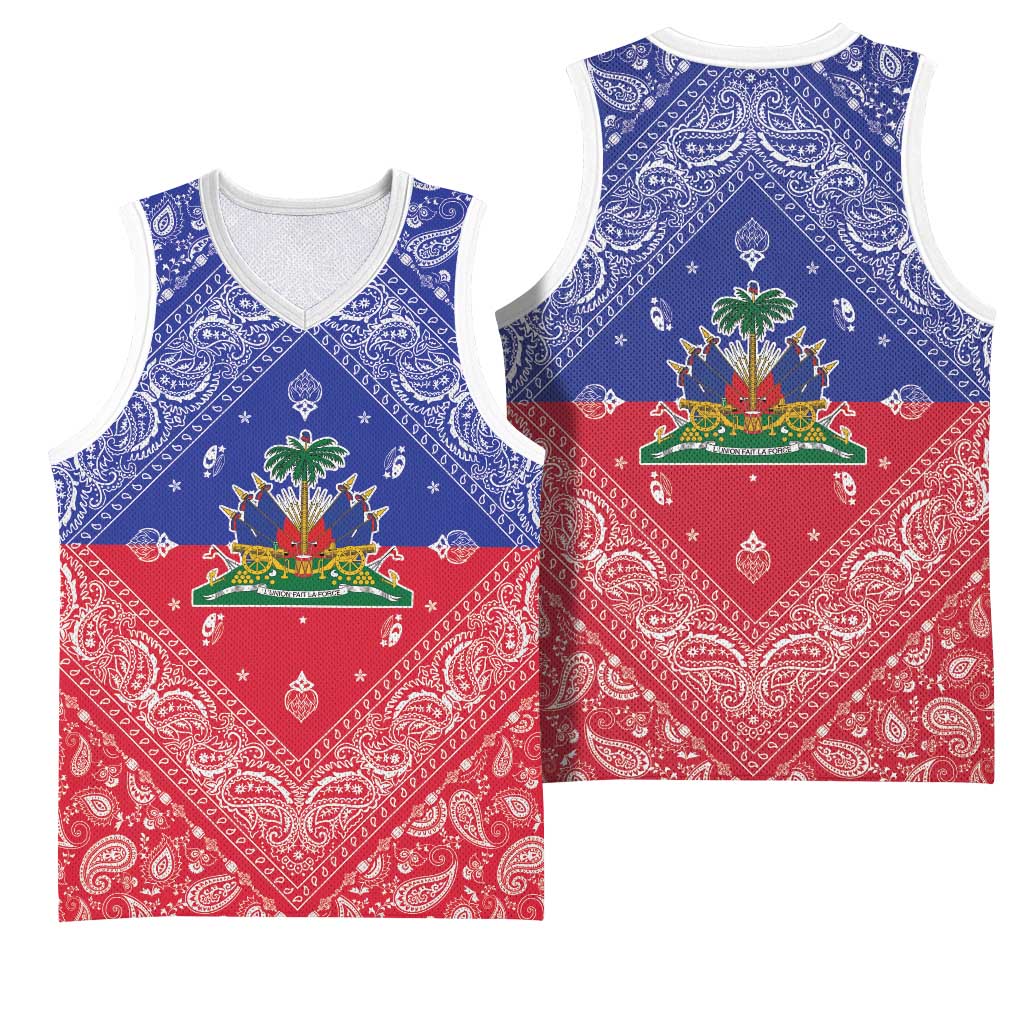 Afro Haiti Paisley Basketball Jersey Haitian Flag Bandana Style - African Pride