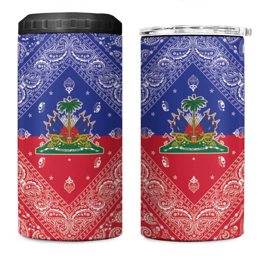 Afro Haiti Paisley 4 in 1 Can Cooler Tumbler Haitian Flag Bandana Style - African Pride