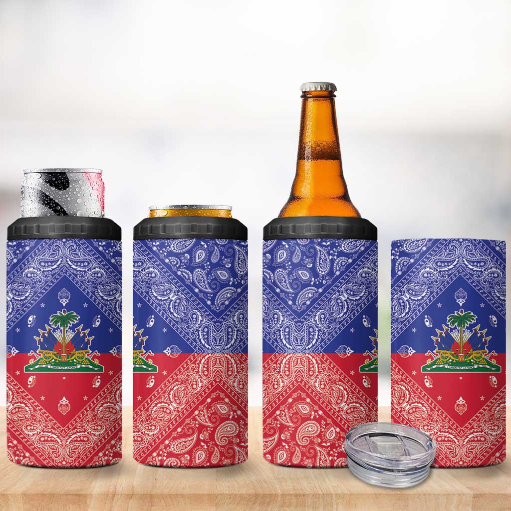 Afro Haiti Paisley 4 in 1 Can Cooler Tumbler Haitian Flag Bandana Style - African Pride