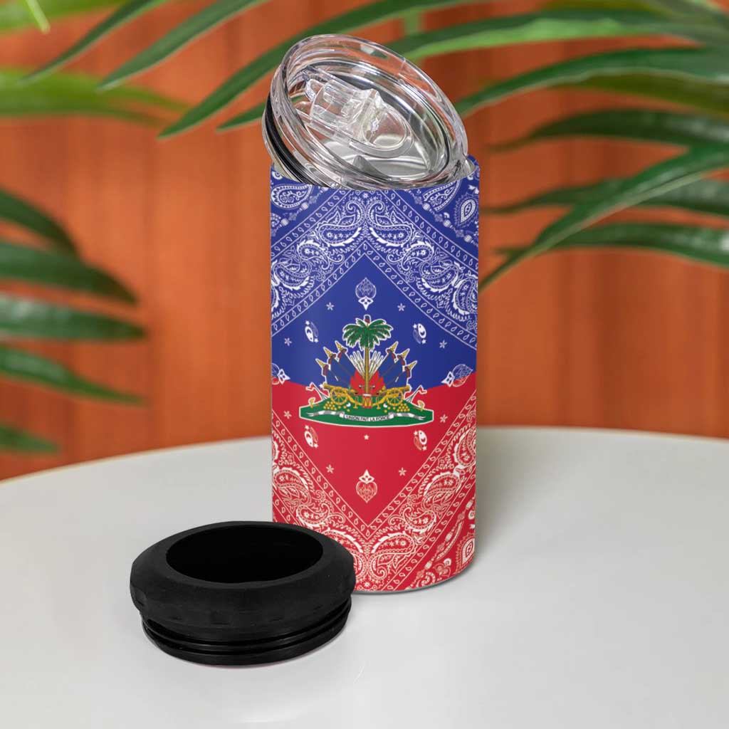 Afro Haiti Paisley 4 in 1 Can Cooler Tumbler Haitian Flag Bandana Style - African Pride
