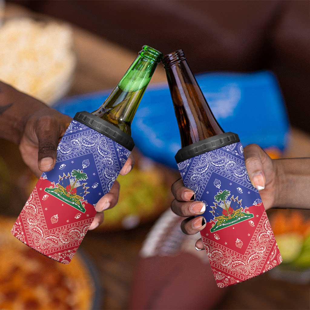Afro Haiti Paisley 4 in 1 Can Cooler Tumbler Haitian Flag Bandana Style - African Pride