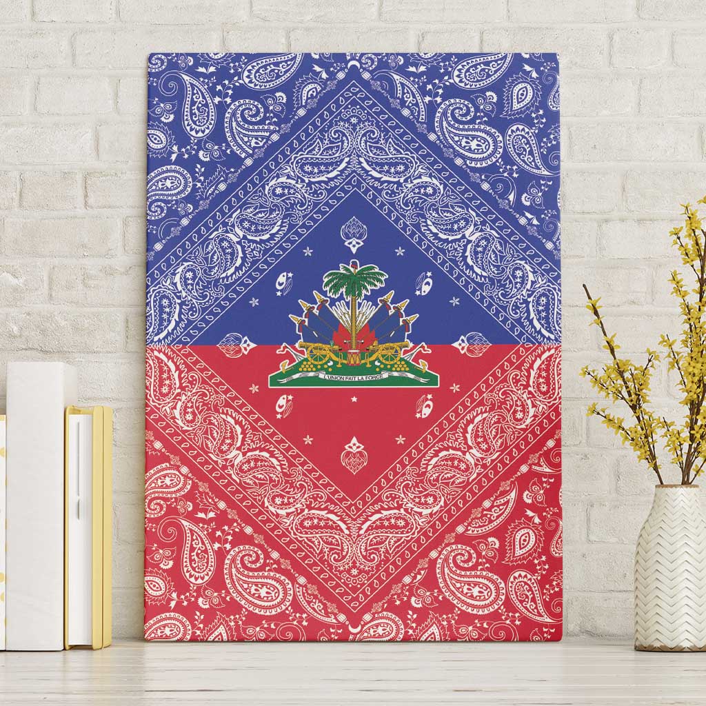 Afro Haiti Paisley Canvas Wall Art Haitian Flag Bandana Style - African Pride