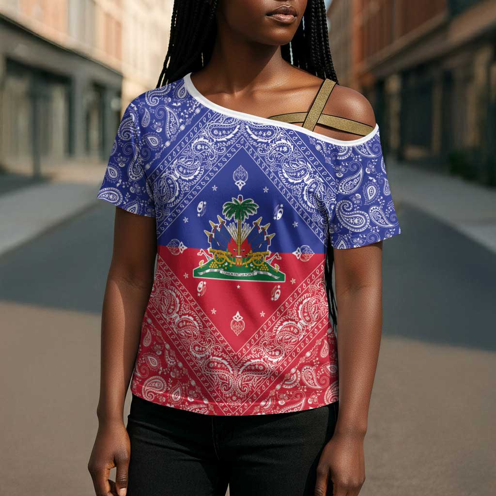 Afro Haiti Paisley Cross Shoulder Shirt Haitian Flag Bandana Style