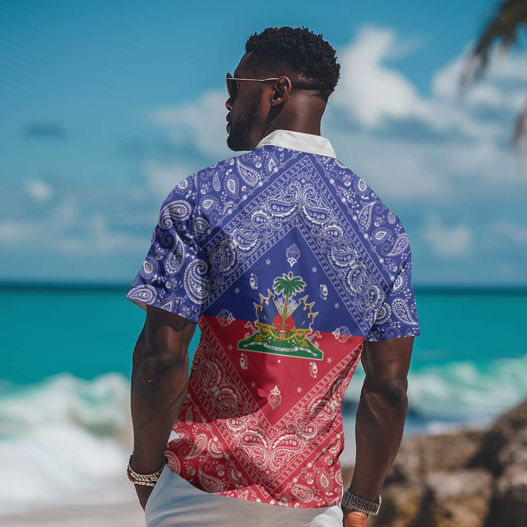 Afro Haiti Paisley Hawaiian Shirt Haitian Flag Bandana Style LT05