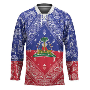 Afro Haiti Paisley Hockey Jersey Haitian Flag Bandana Style