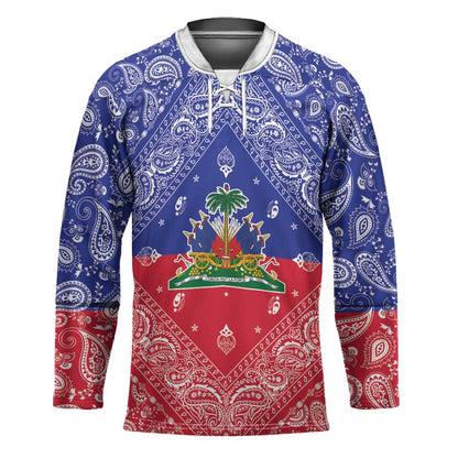 Afro Haiti Paisley Hockey Jersey Haitian Flag Bandana Style