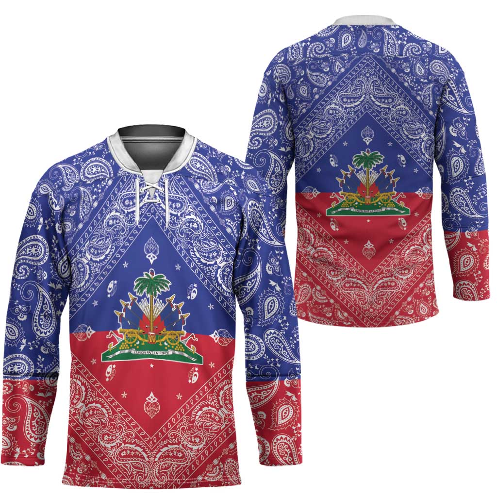 Afro Haiti Paisley Hockey Jersey Haitian Flag Bandana Style