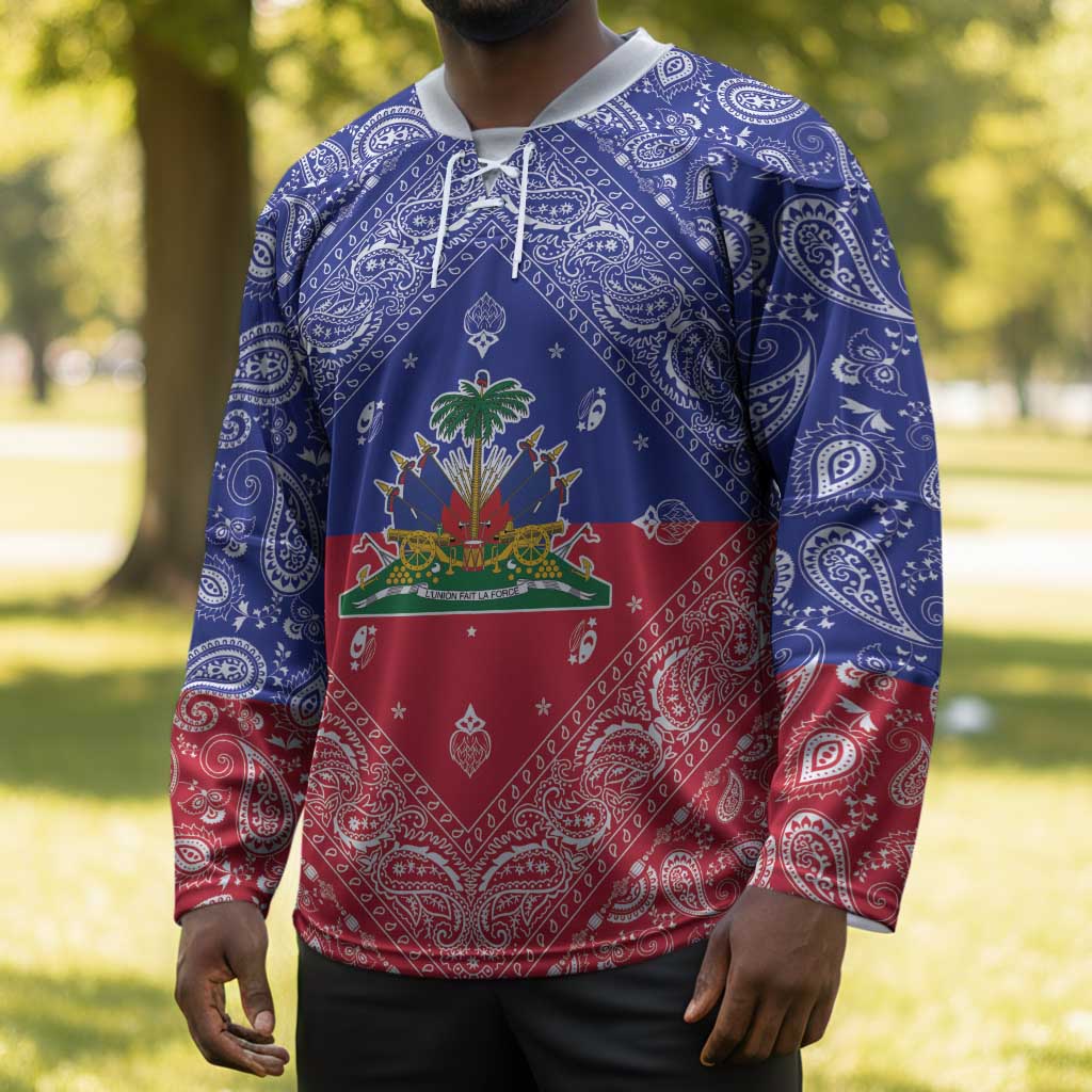 Afro Haiti Paisley Hockey Jersey Haitian Flag Bandana Style