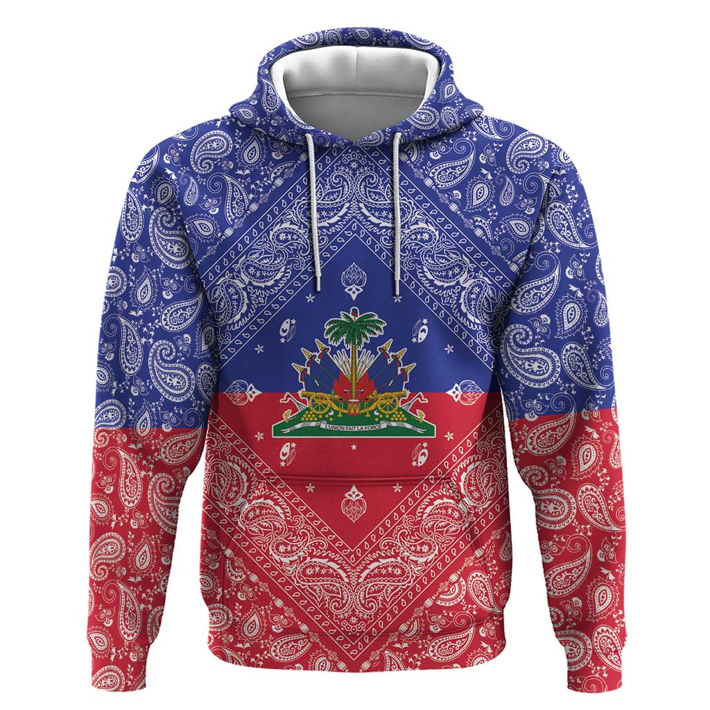 Afro Haiti Paisley Hoodie Haitian Flag Bandana Style - African Pride