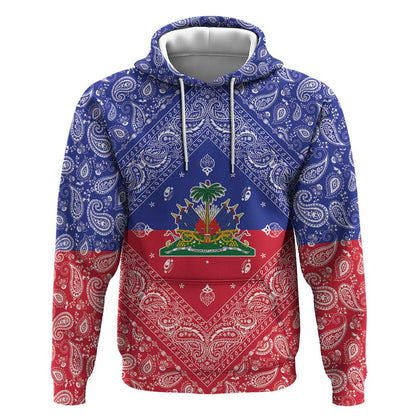 Afro Haiti Paisley Hoodie Haitian Flag Bandana Style - African Pride