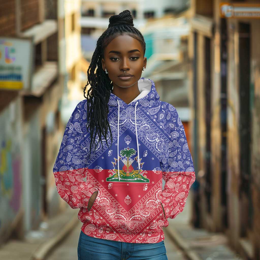 Afro Haiti Paisley Hoodie Haitian Flag Bandana Style - African Pride