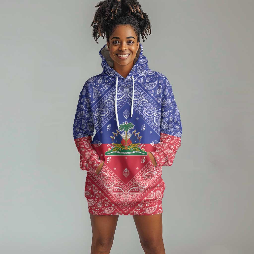 Afro Haiti Paisley Hoodie Dress Haitian Flag Bandana Style - African Pride