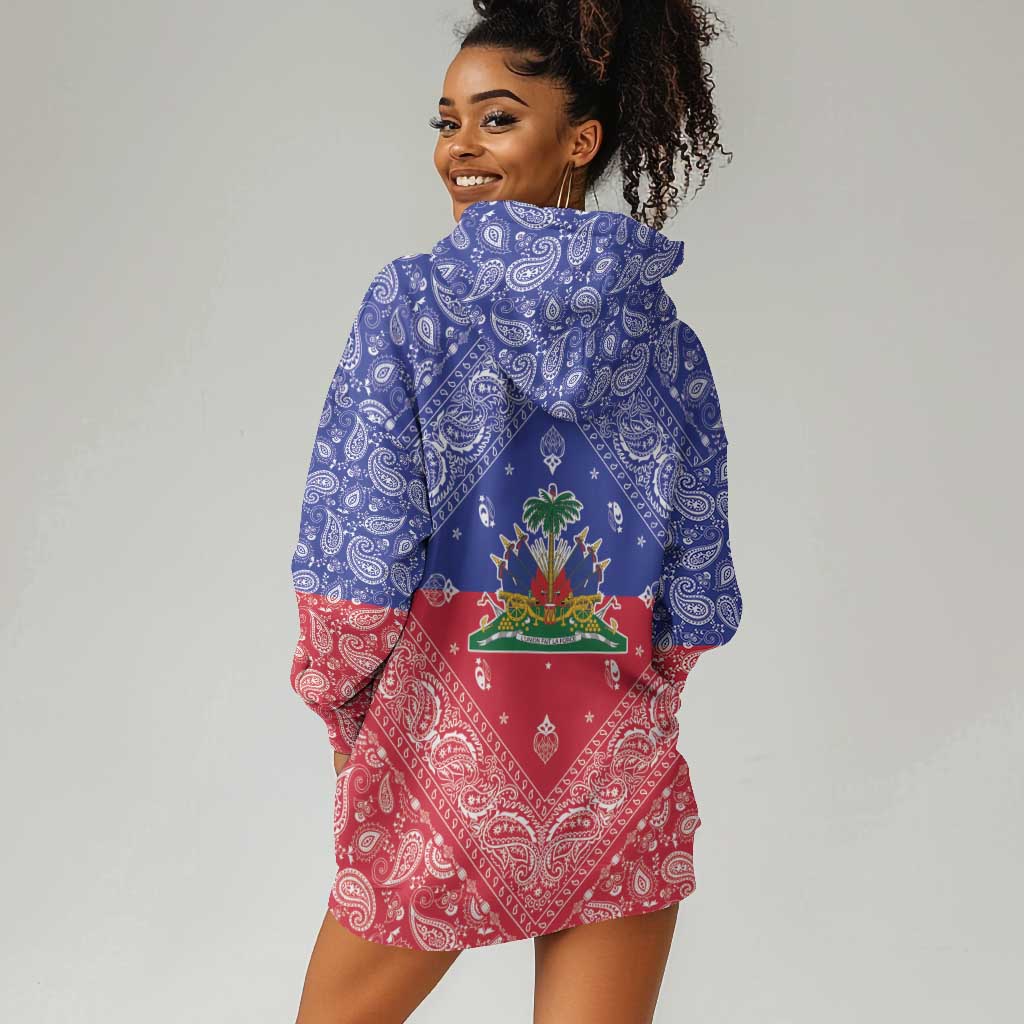 Afro Haiti Paisley Hoodie Dress Haitian Flag Bandana Style - African Pride