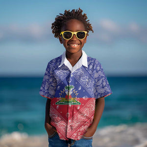Afro Haiti Paisley Kid Hawaiian Shirt Haitian Flag Bandana Style - African Pride
