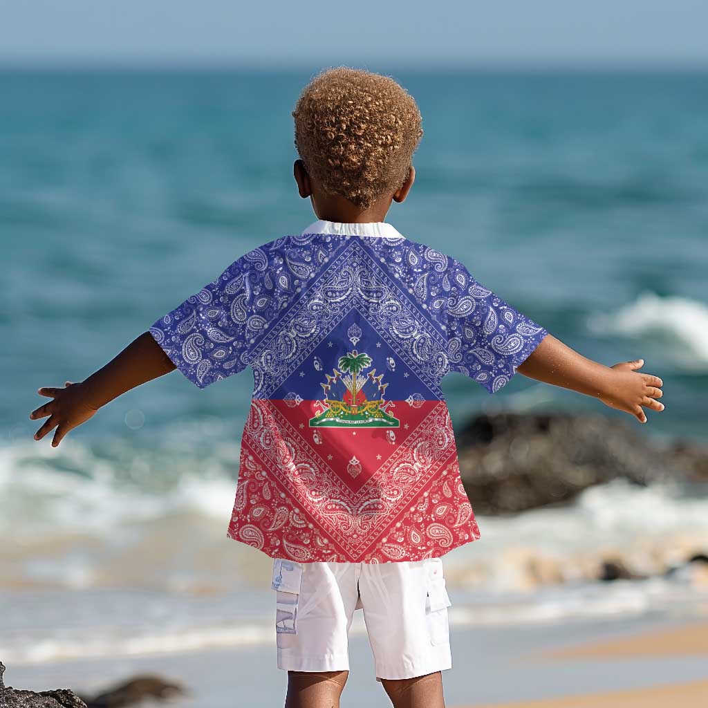 Afro Haiti Paisley Kid Hawaiian Shirt Haitian Flag Bandana Style - African Pride
