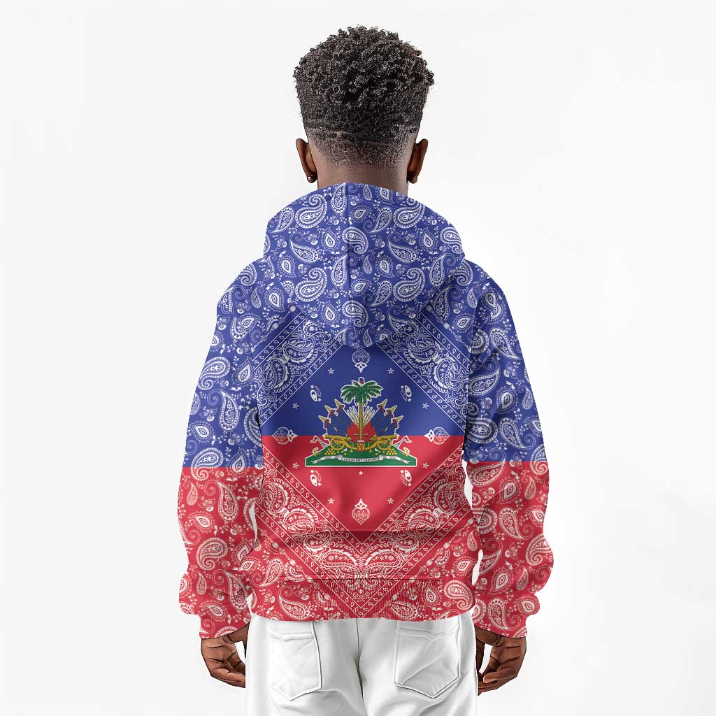 Afro Haiti Paisley Kid Hoodie Haitian Flag Bandana Style - African Pride