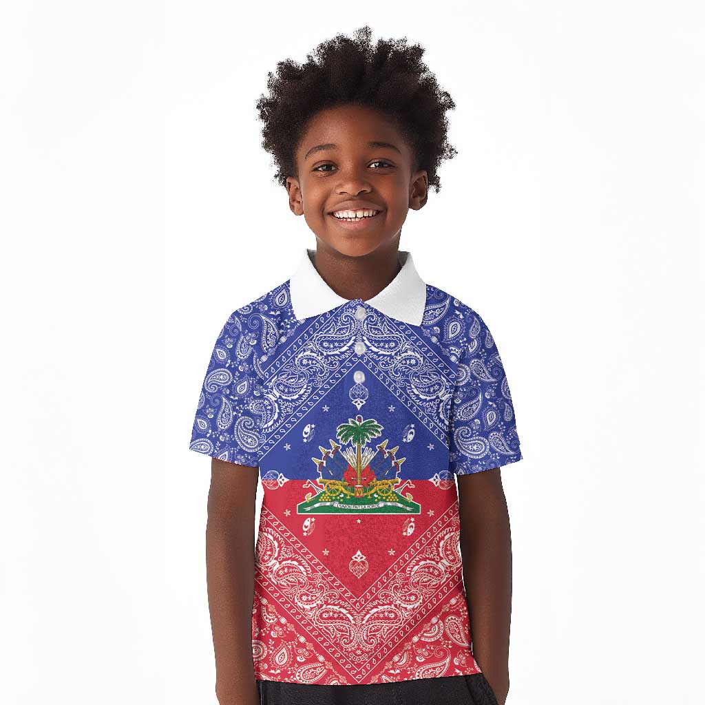Afro Haiti Paisley Kid Polo Shirt Haitian Flag Bandana Style - African Pride