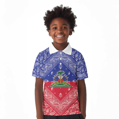 Afro Haiti Paisley Kid Polo Shirt Haitian Flag Bandana Style - African Pride