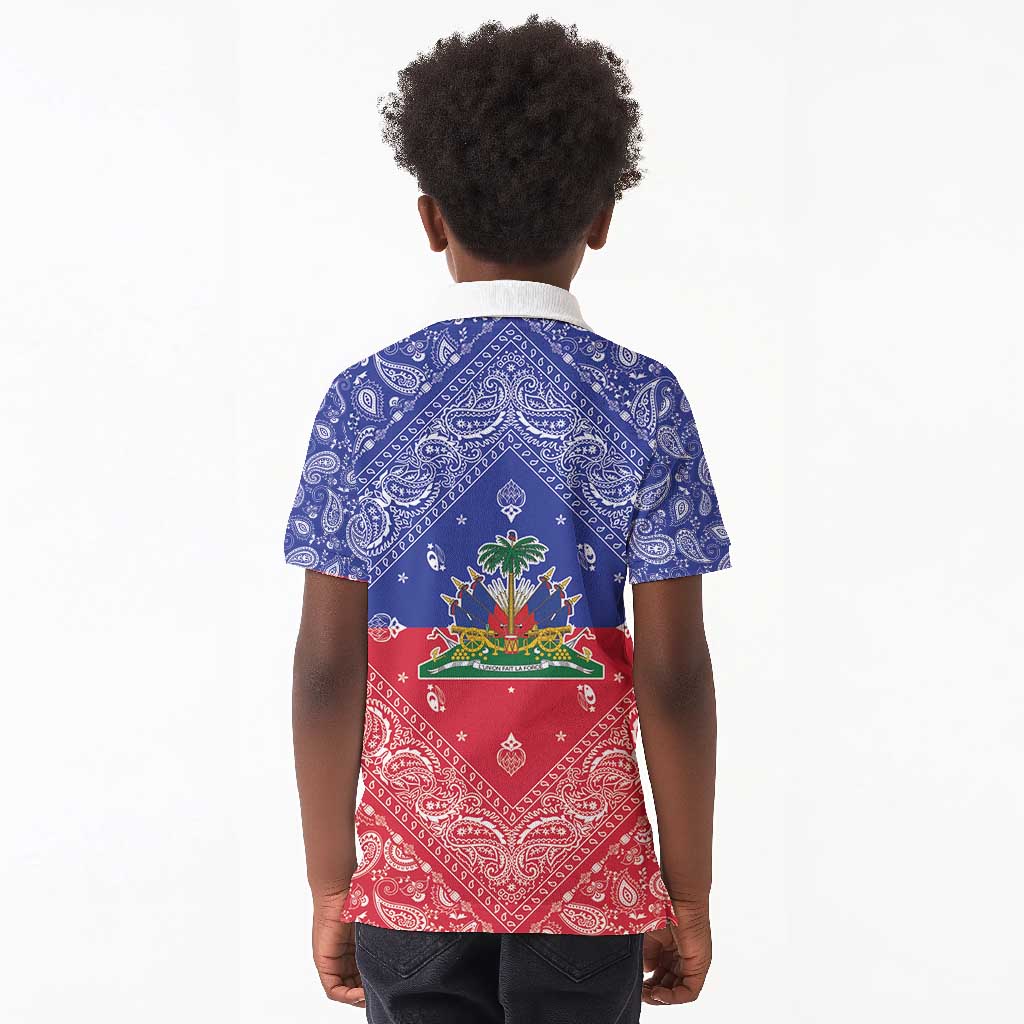 Afro Haiti Paisley Kid Polo Shirt Haitian Flag Bandana Style - African Pride