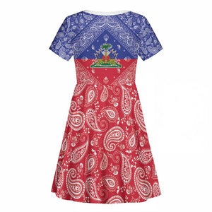 Afro Haiti Paisley Kid Short Sleeve Dress Haitian Flag Bandana Style - African Pride