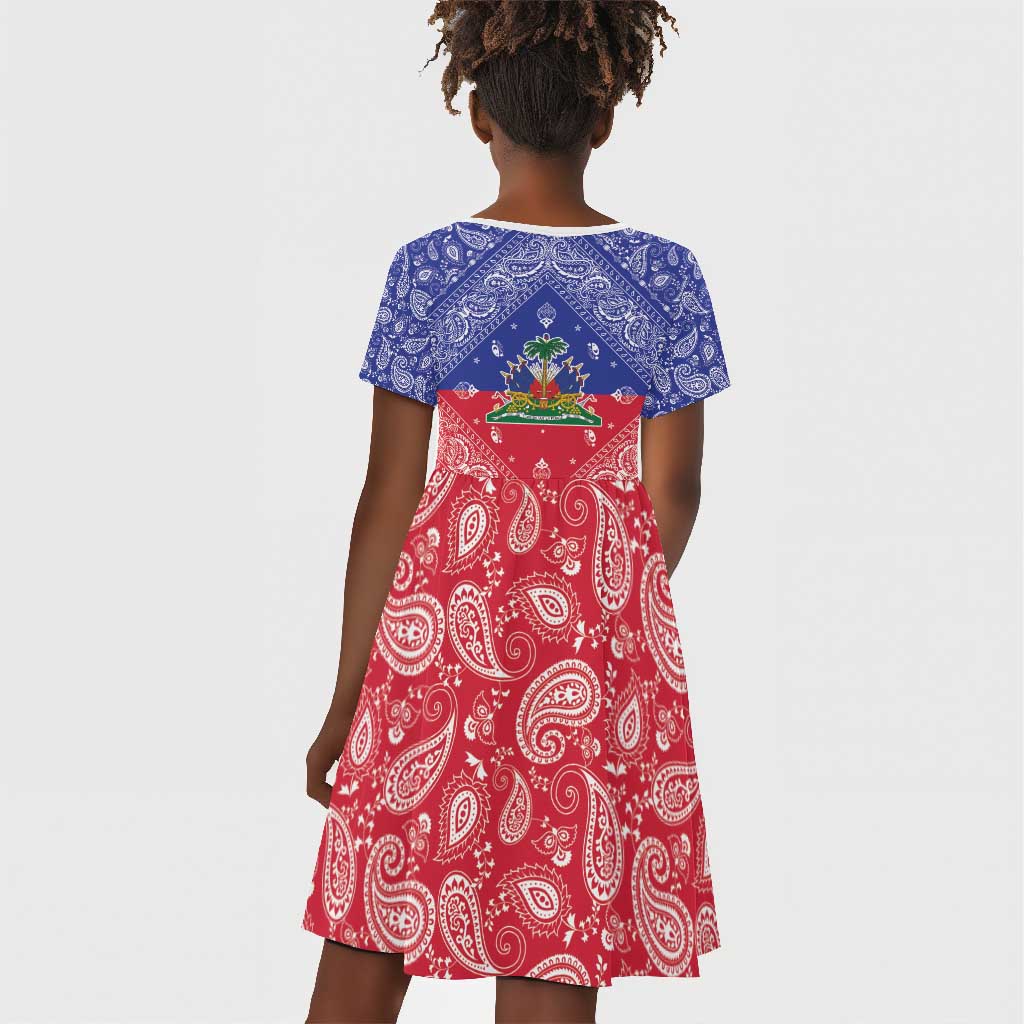 Afro Haiti Paisley Kid Short Sleeve Dress Haitian Flag Bandana Style - African Pride