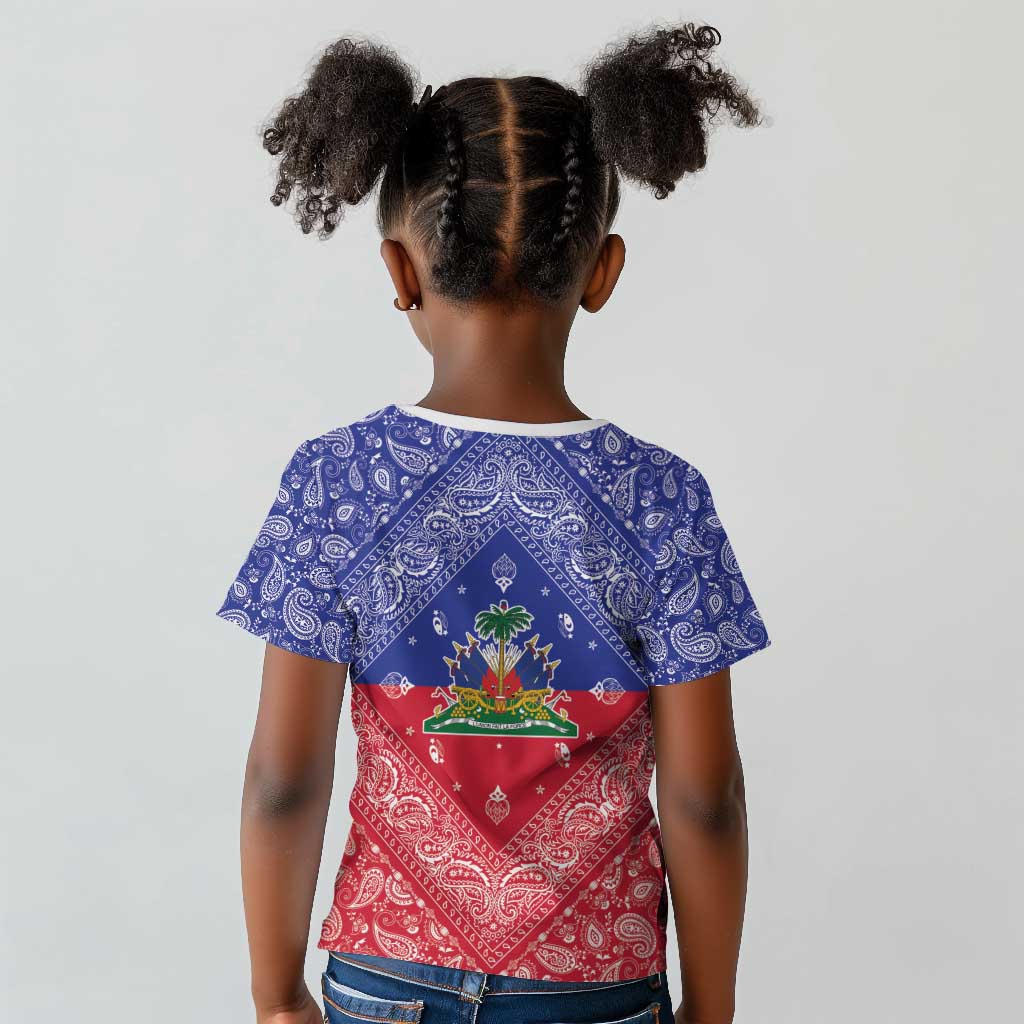 Afro Haiti Paisley Kid T shirt Haitian Flag Bandana Style - African Pride
