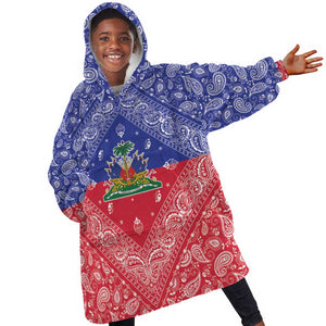 Afro Haiti Paisley Kid Wearable Blanket Hoodie Haitian Flag Bandana Style - African Pride