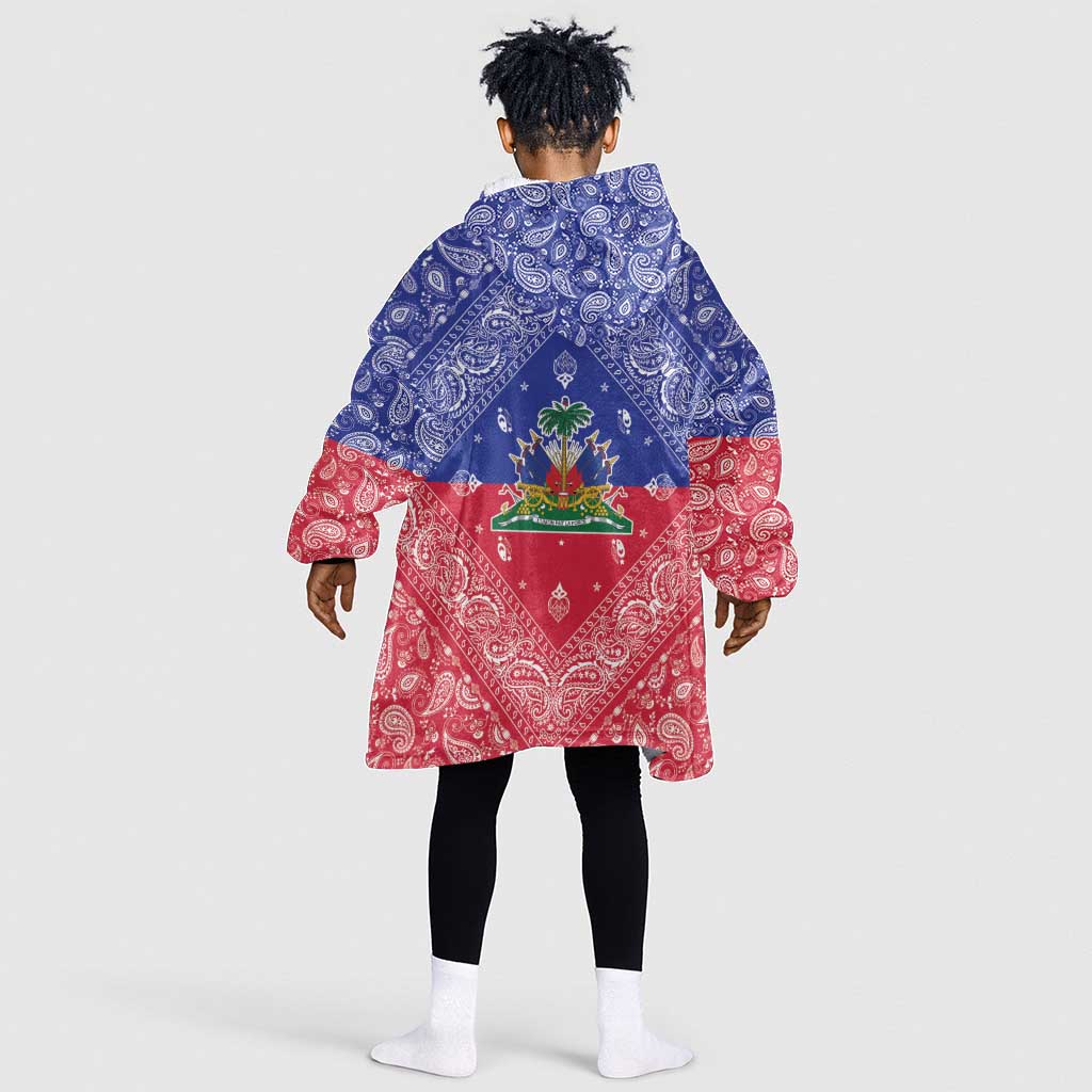 Afro Haiti Paisley Kid Wearable Blanket Hoodie Haitian Flag Bandana Style - African Pride