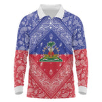 Afro Haiti Paisley Long Sleeve Polo Shirt Haitian Flag Bandana Style - African Pride