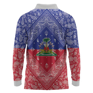 Afro Haiti Paisley Long Sleeve Polo Shirt Haitian Flag Bandana Style - African Pride
