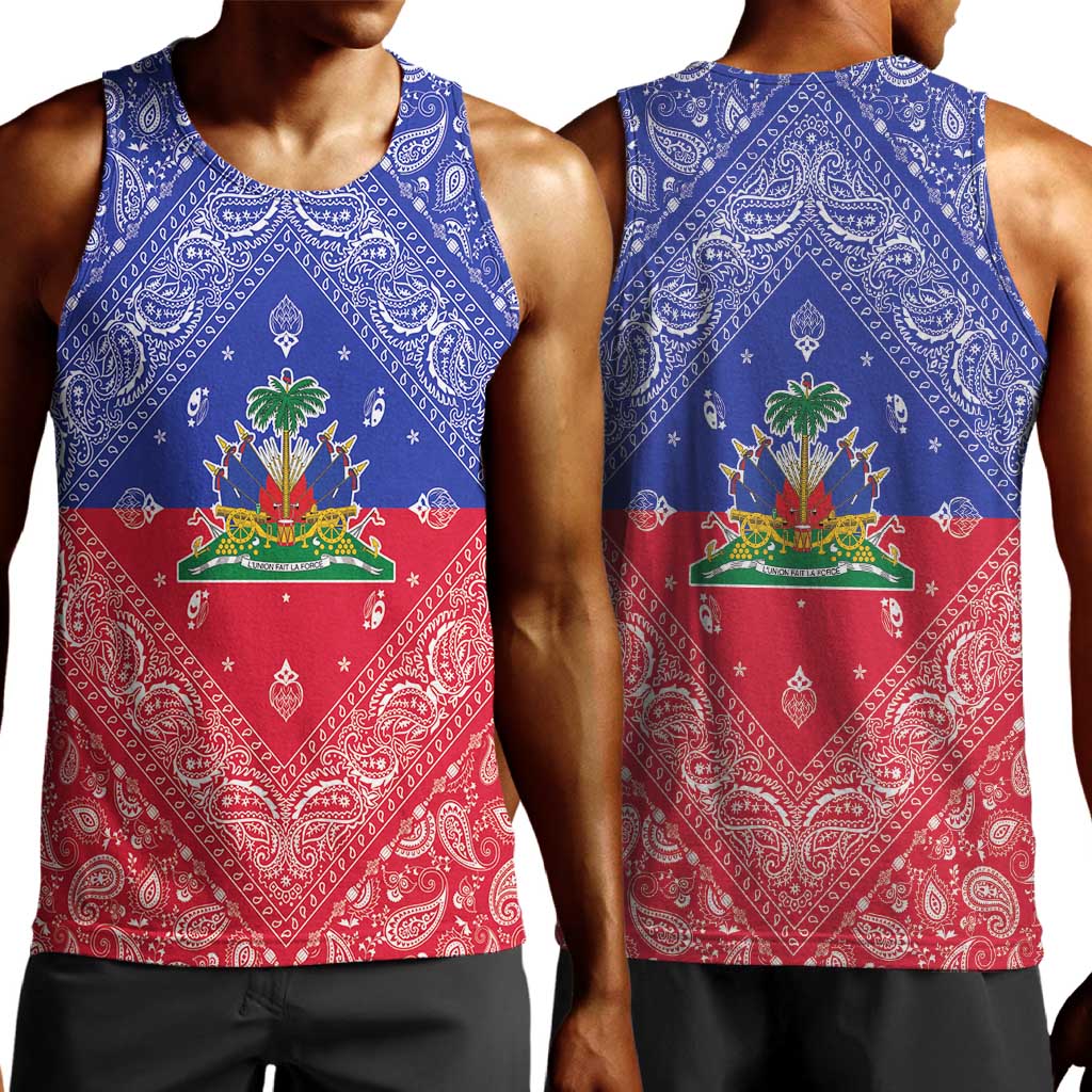 Afro Haiti Paisley Men Tank Top Haitian Flag Bandana Style - African Pride
