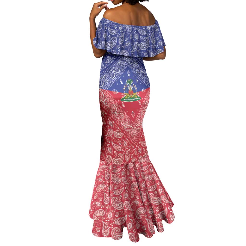 Afro Haiti Paisley Mermaid Dress Haitian Flag Bandana Style - African Pride