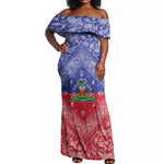 Afro Haiti Paisley Off Shoulder Maxi Dress Haitian Flag Bandana Style - African Pride