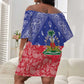 Afro Haiti Paisley Off Shoulder Short Dress Haitian Flag Bandana Style - African Pride