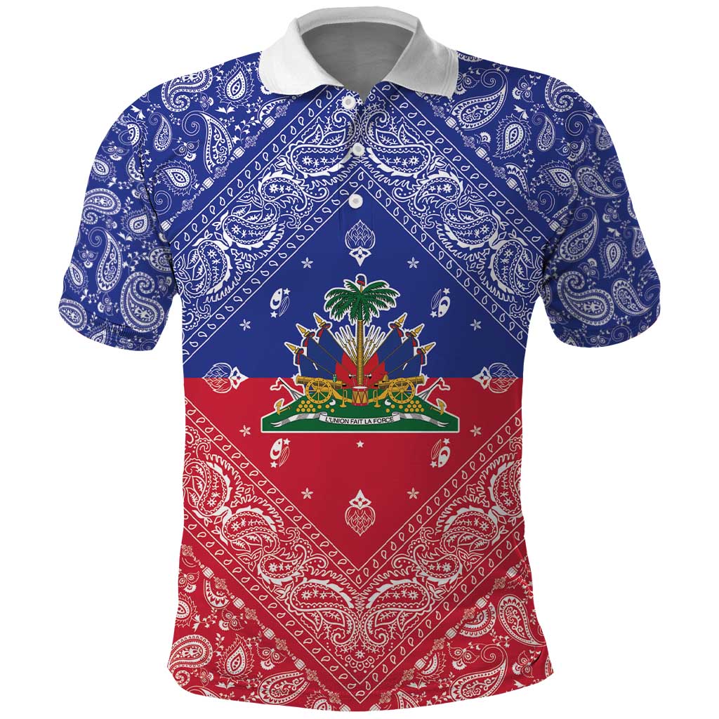 Afro Haiti Paisley Polo Shirt Haitian Flag Bandana Style - African Pride