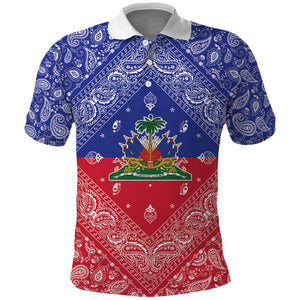 Afro Haiti Paisley Polo Shirt Haitian Flag Bandana Style - African Pride
