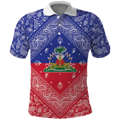 Afro Haiti Paisley Polo Shirt Haitian Flag Bandana Style - African Pride