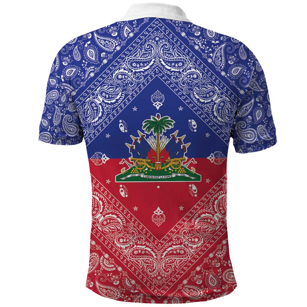 Afro Haiti Paisley Polo Shirt Haitian Flag Bandana Style - African Pride