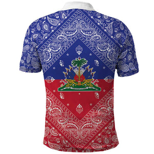 Afro Haiti Paisley Polo Shirt Haitian Flag Bandana Style - African Pride