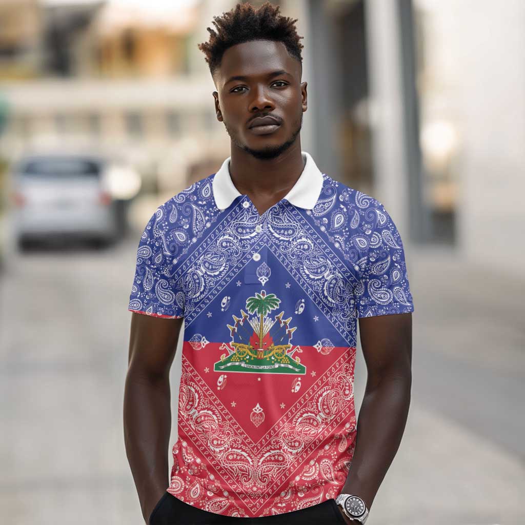 Afro Haiti Paisley Polo Shirt Haitian Flag Bandana Style - African Pride