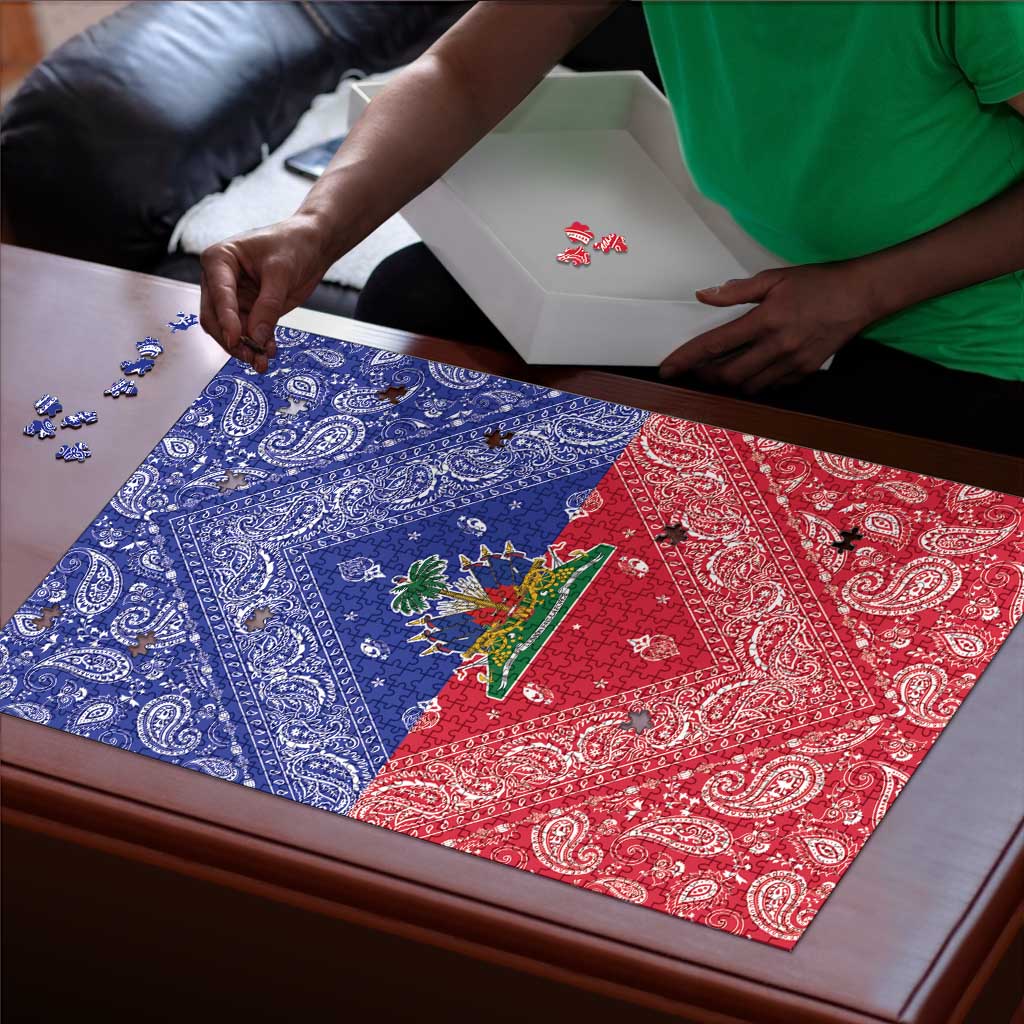 Afro Haiti Paisley Puzzle Haitian Flag Bandana Style