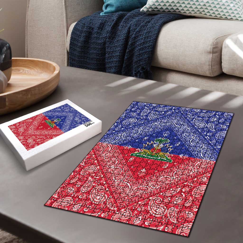 Afro Haiti Paisley Puzzle Haitian Flag Bandana Style