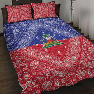 Afro Haiti Paisley Quilt Bed Set Haitian Flag Bandana Style - African Pride